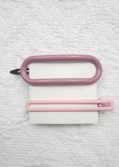 Pink Oval barrette clip set
