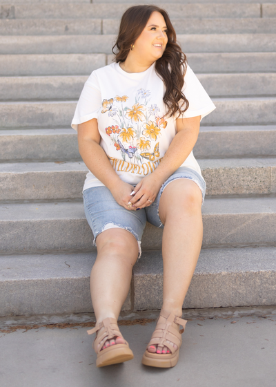 Plus size wildflower white tee