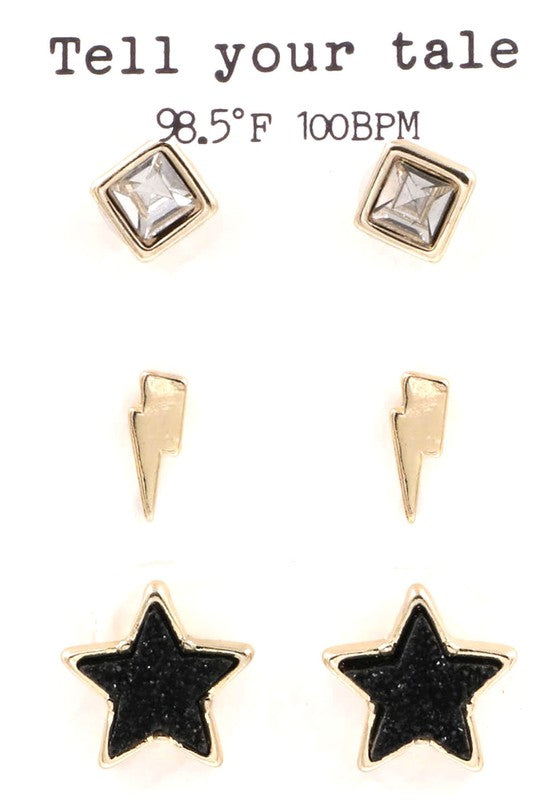 Starlight Black Druzy Stone Earring Set