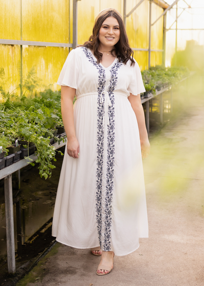 High waisted short sleeve plus size white dress