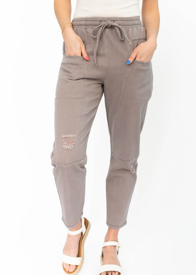 Dusty lilac pants with distressed knee