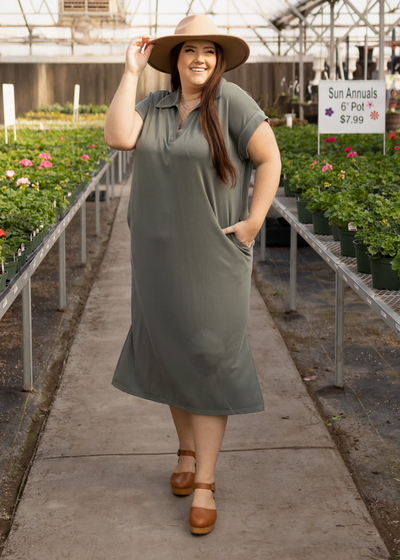 Plus size olive dress with pockets