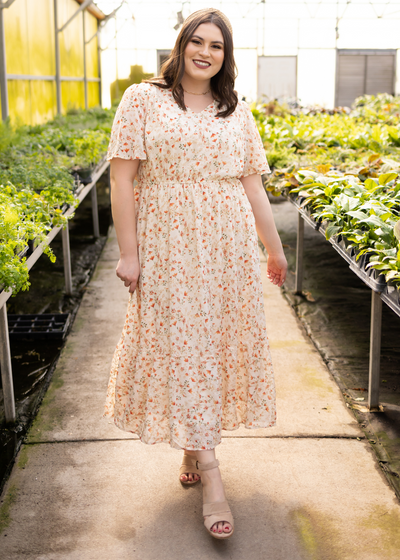 Plus size cream floral dress