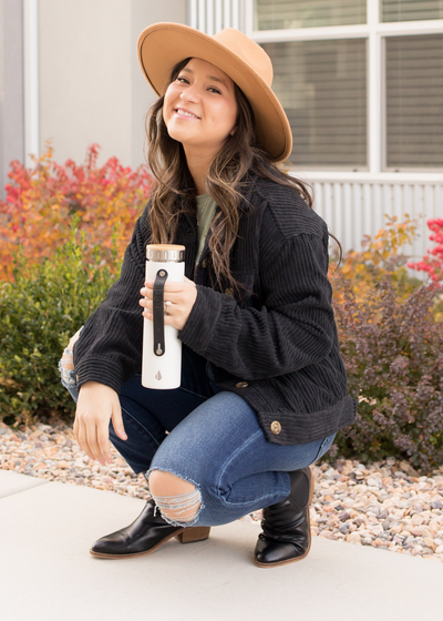 Matte White Water Bottle with Silicone Strap