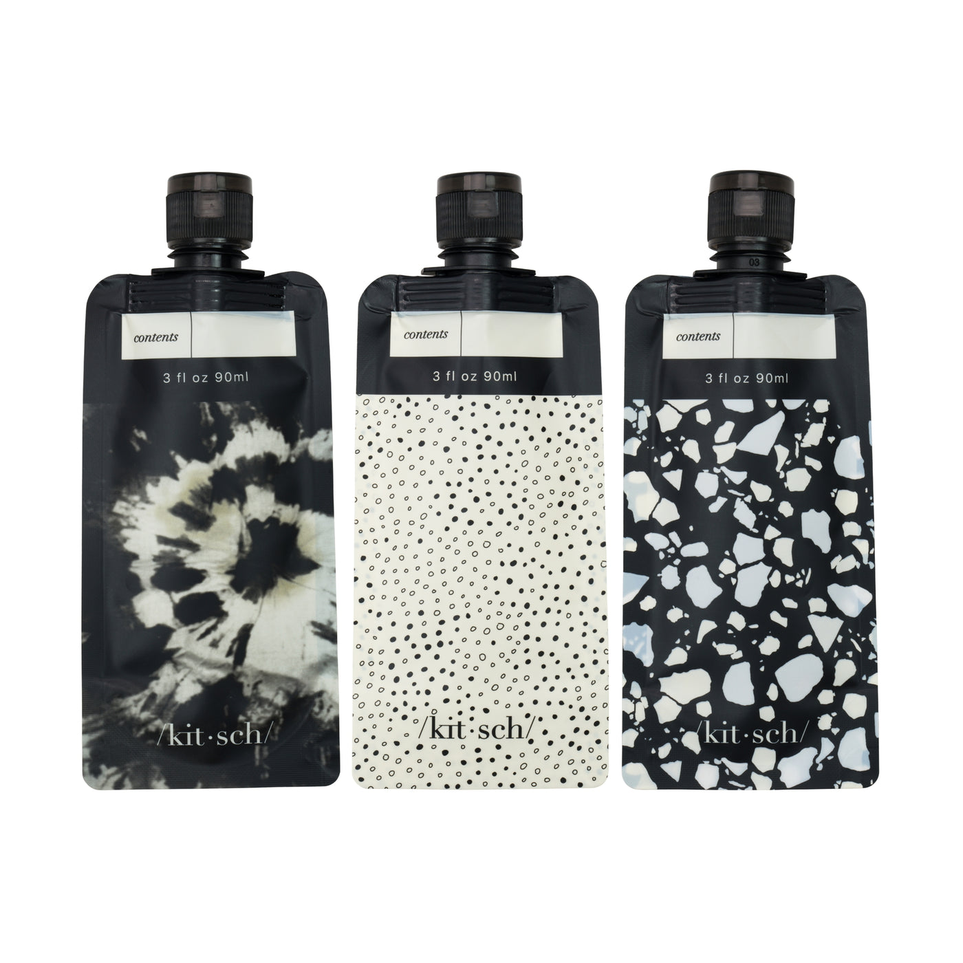 Black and Ivory Travel Pouches 3pc Set