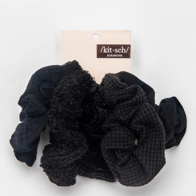 Black Assorted Textured Scrunchies 5-Pack
