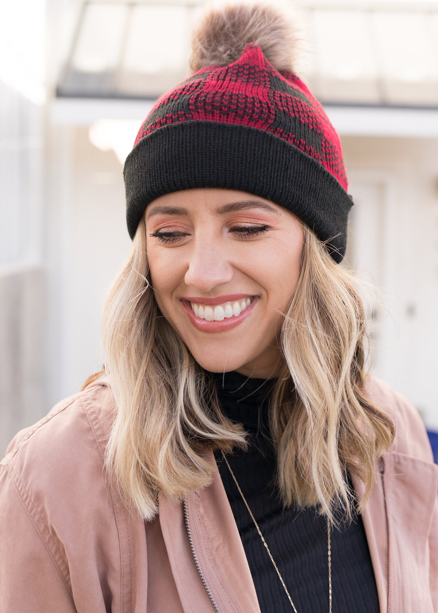 Francie Red Buffalo Plaid Beanie