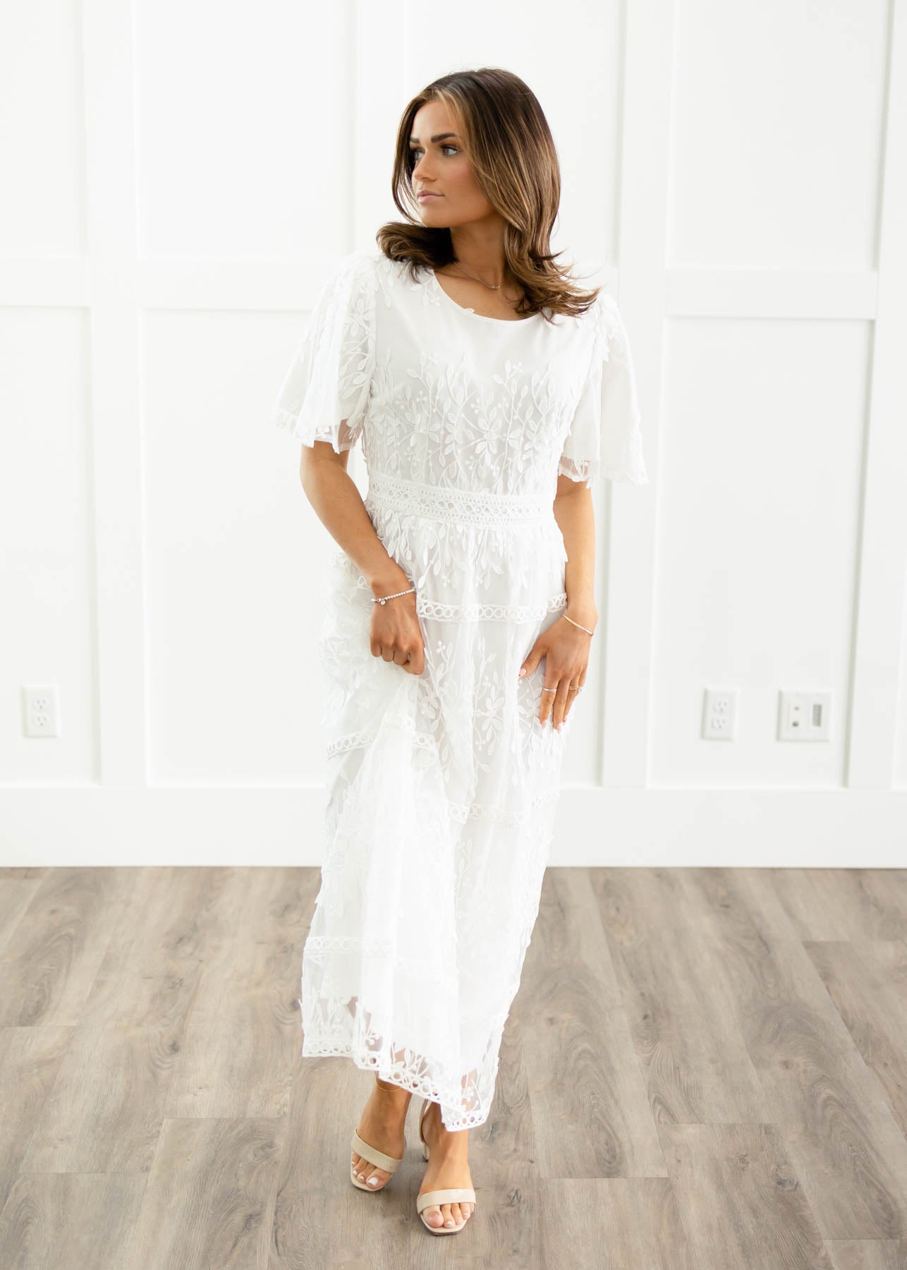 White floral dress with lace