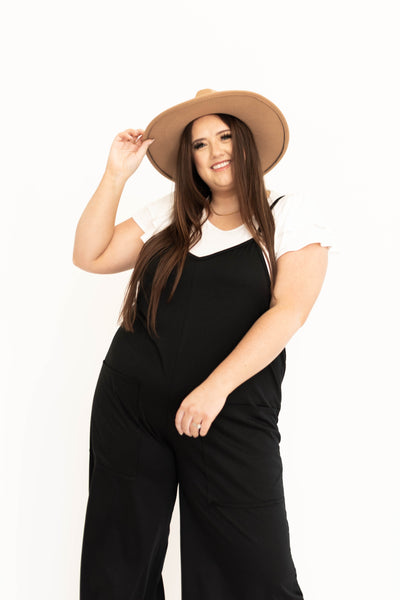 Plus size jumpsuit with wide legs and skinny straps