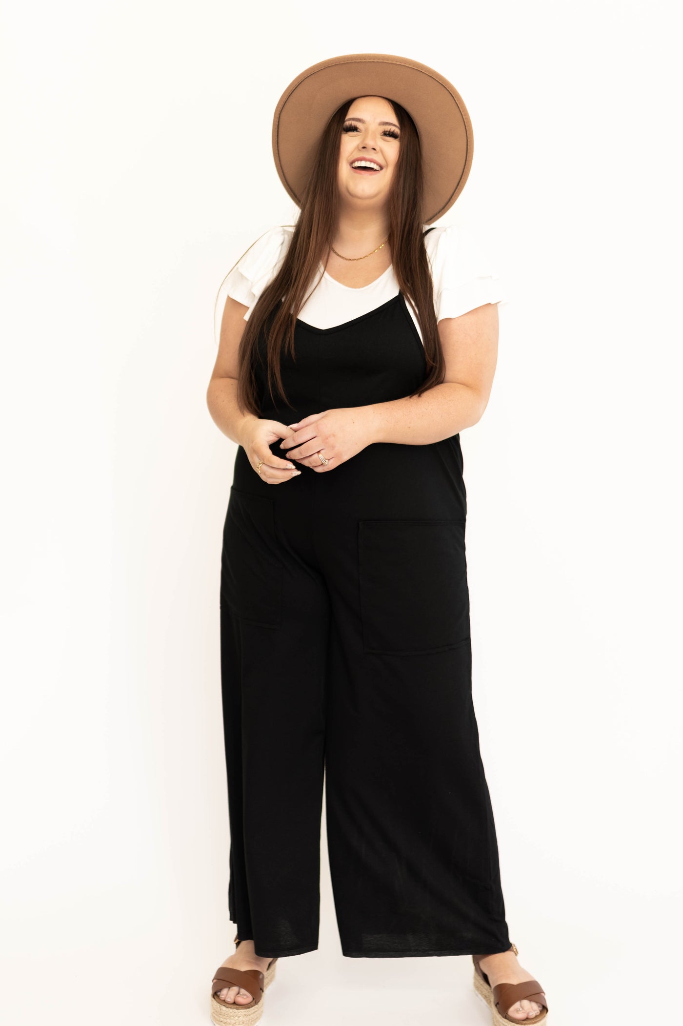 Plus size black jumpsuit with skinny straps