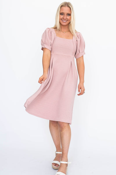 Short sleeve dusty pink dress with pockets
