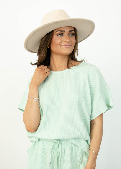 Small short sleeve sage top