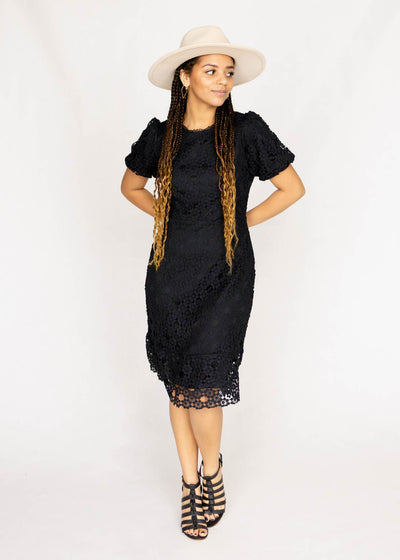 Black lace dress with short sleeves