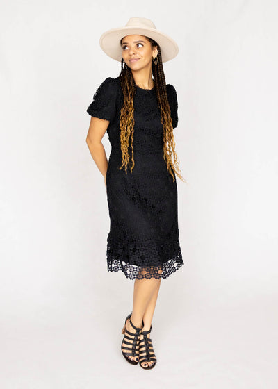 Short sleeve black lace dress