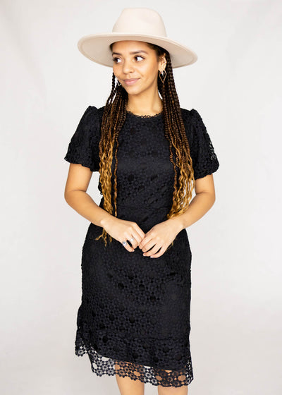 Knee length black lace dress