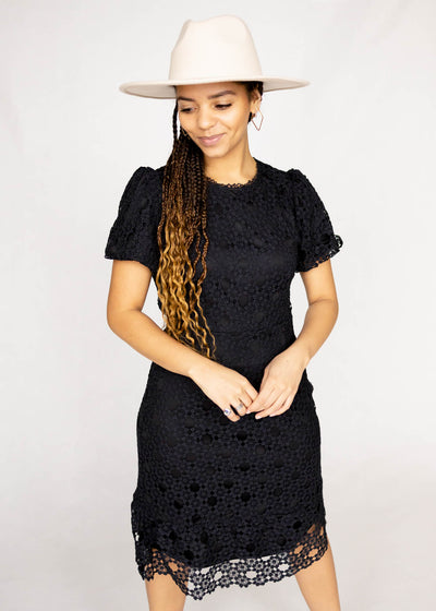 Fitted black lace dress