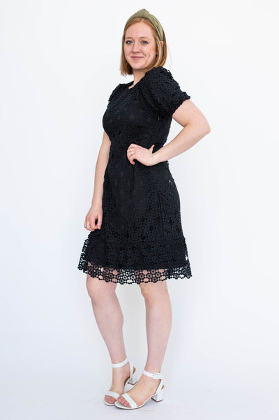 Black lace dress with short sleeves