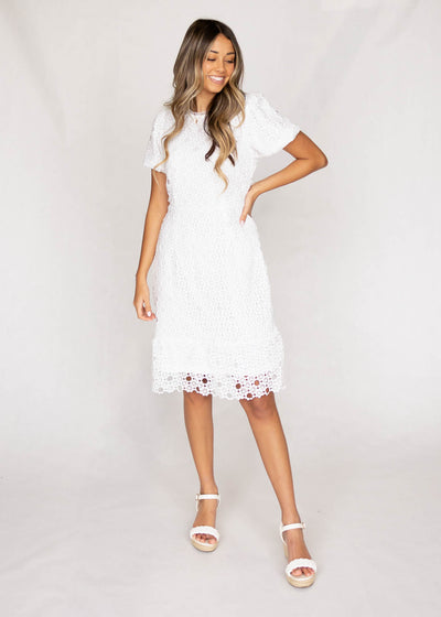 Fitted white lace dress