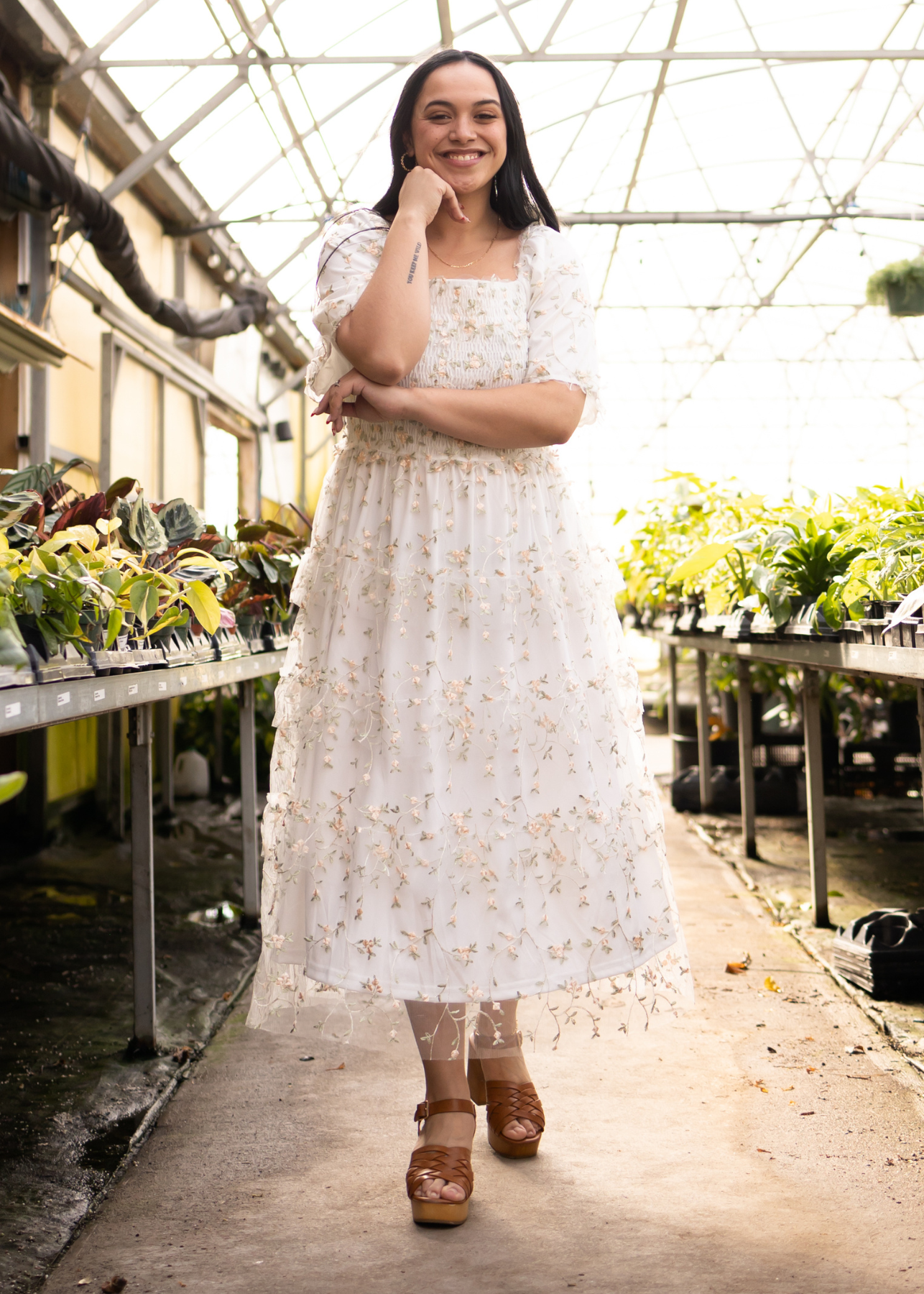 Short sleeve white floral dress