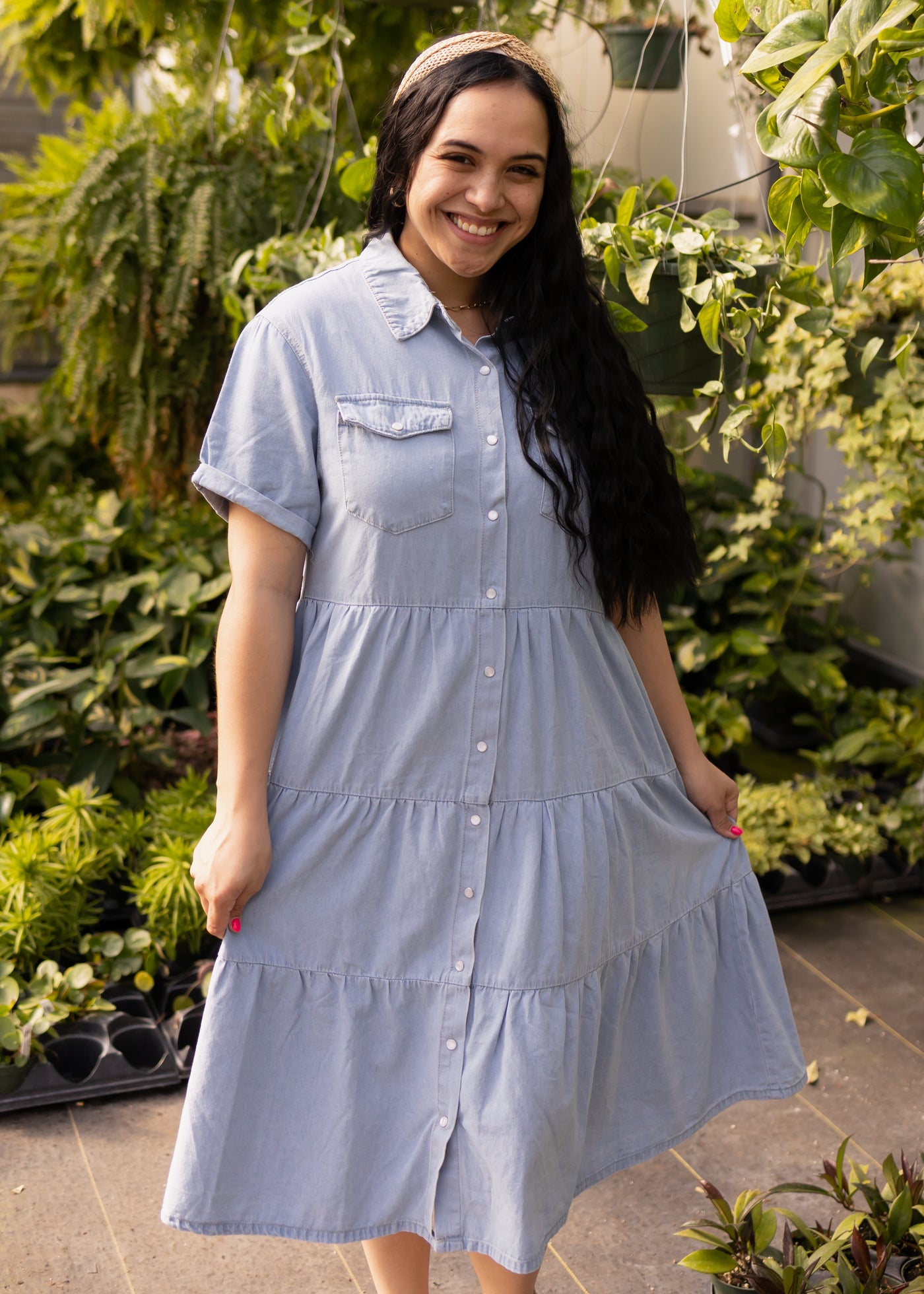 Button up denim dress with collar