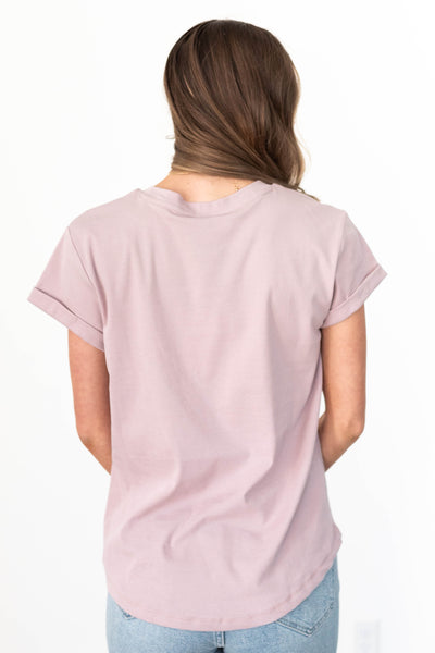 Back view of a dusty mauve top
