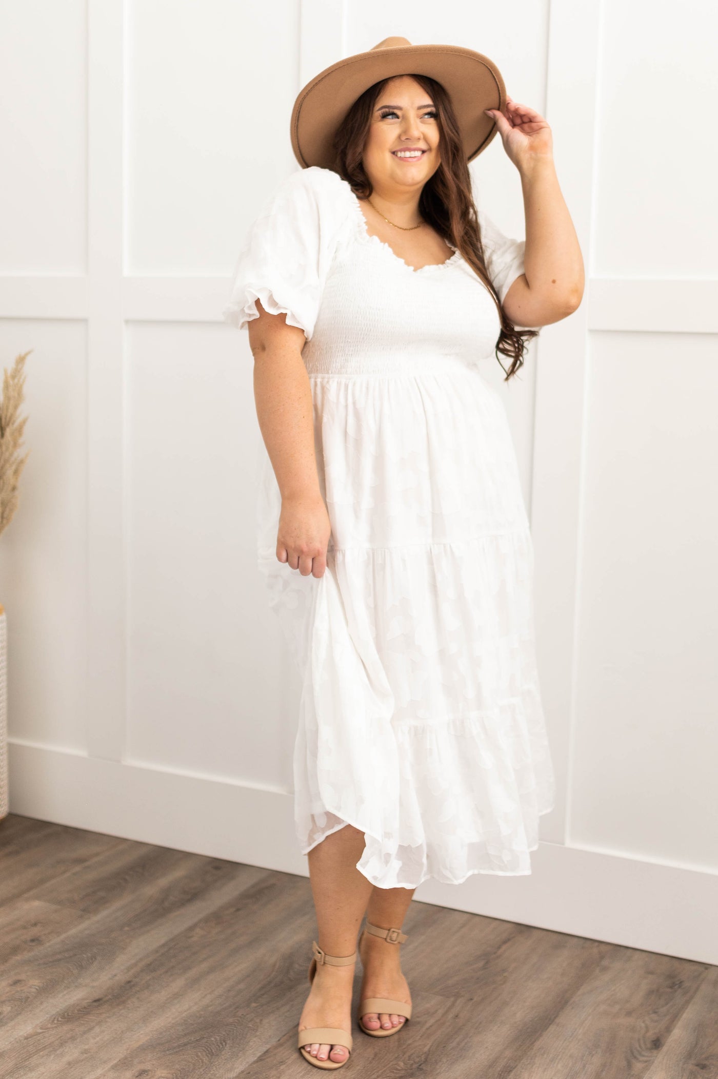Plus size white dress with short sleeves