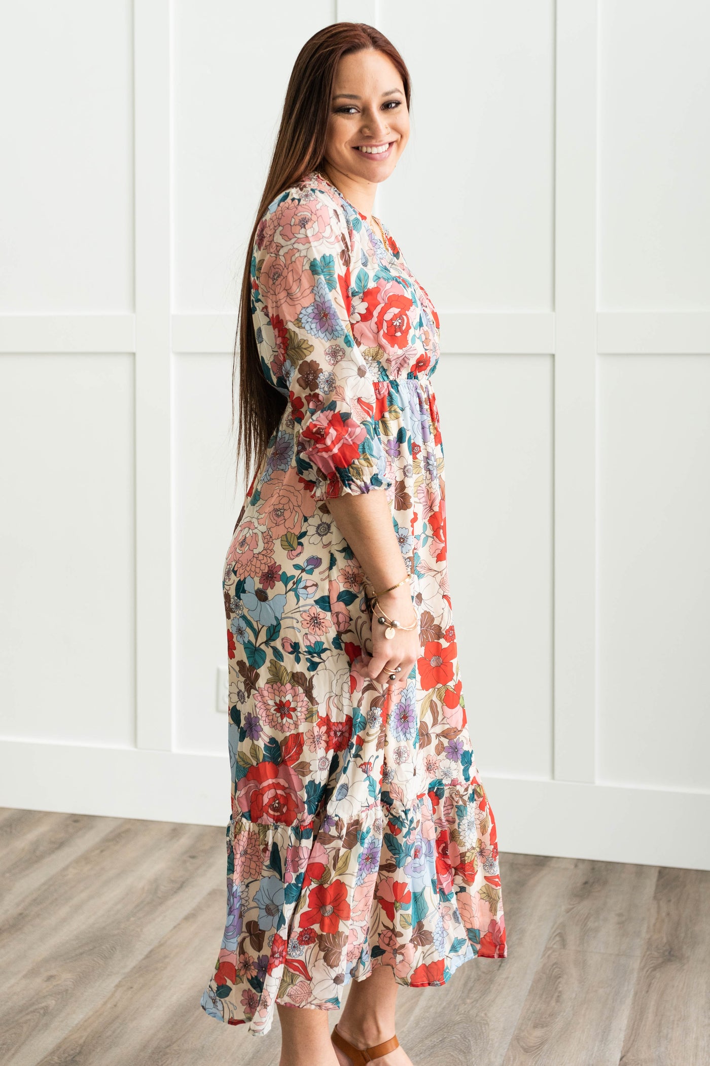 Side view of a floral dress