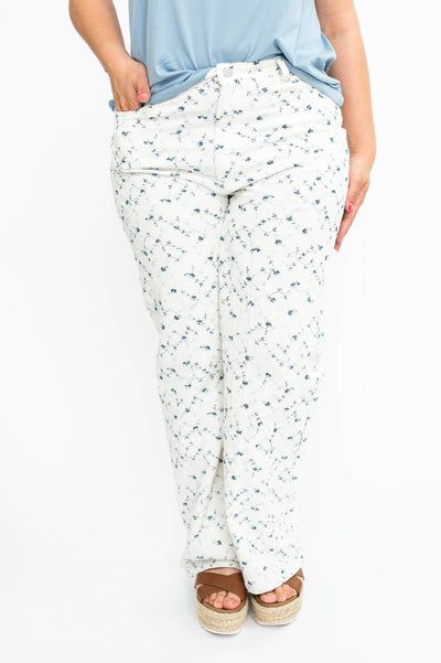 Large ivory floral pants with pockets