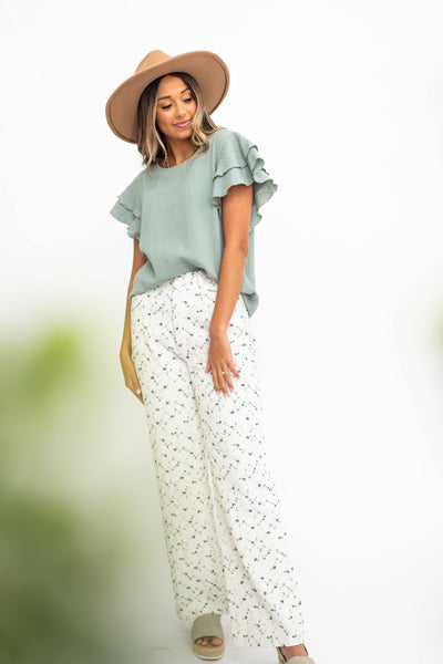 Wide leg ivory floral pants