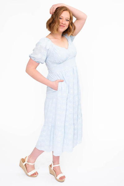 High waisted light blue dress with pockets