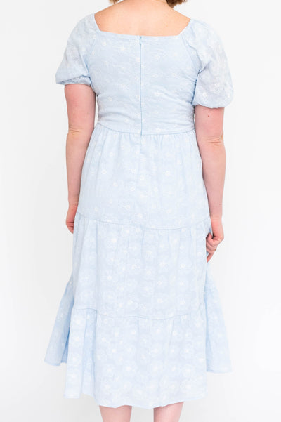 Back view of a light blue dress