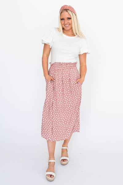 Below the knee rose skirt with elastic waist