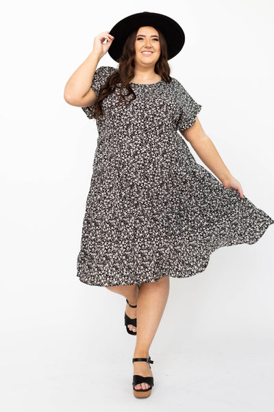 1x plus size black floral dress