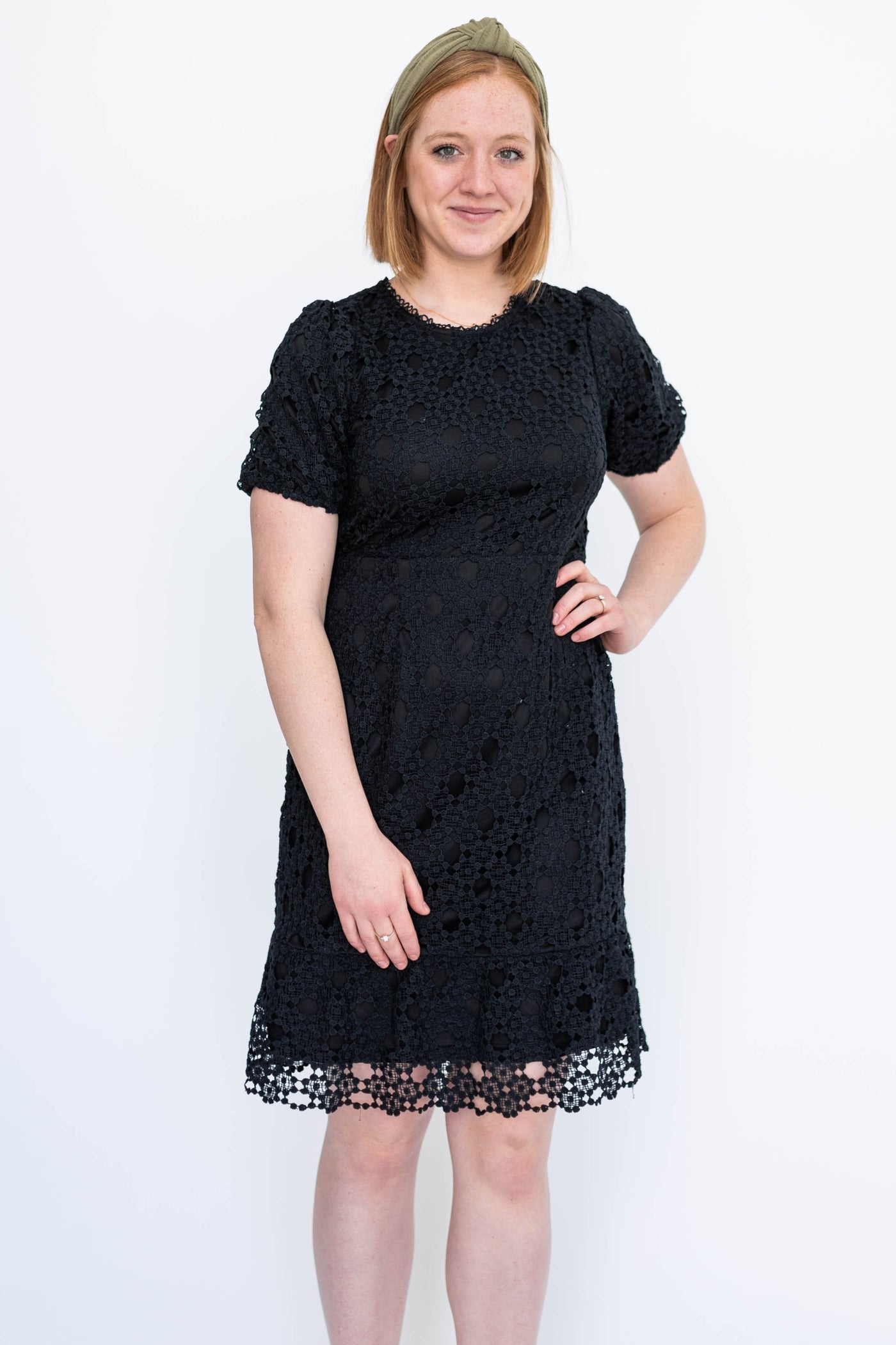 Short sleeve black lace dress