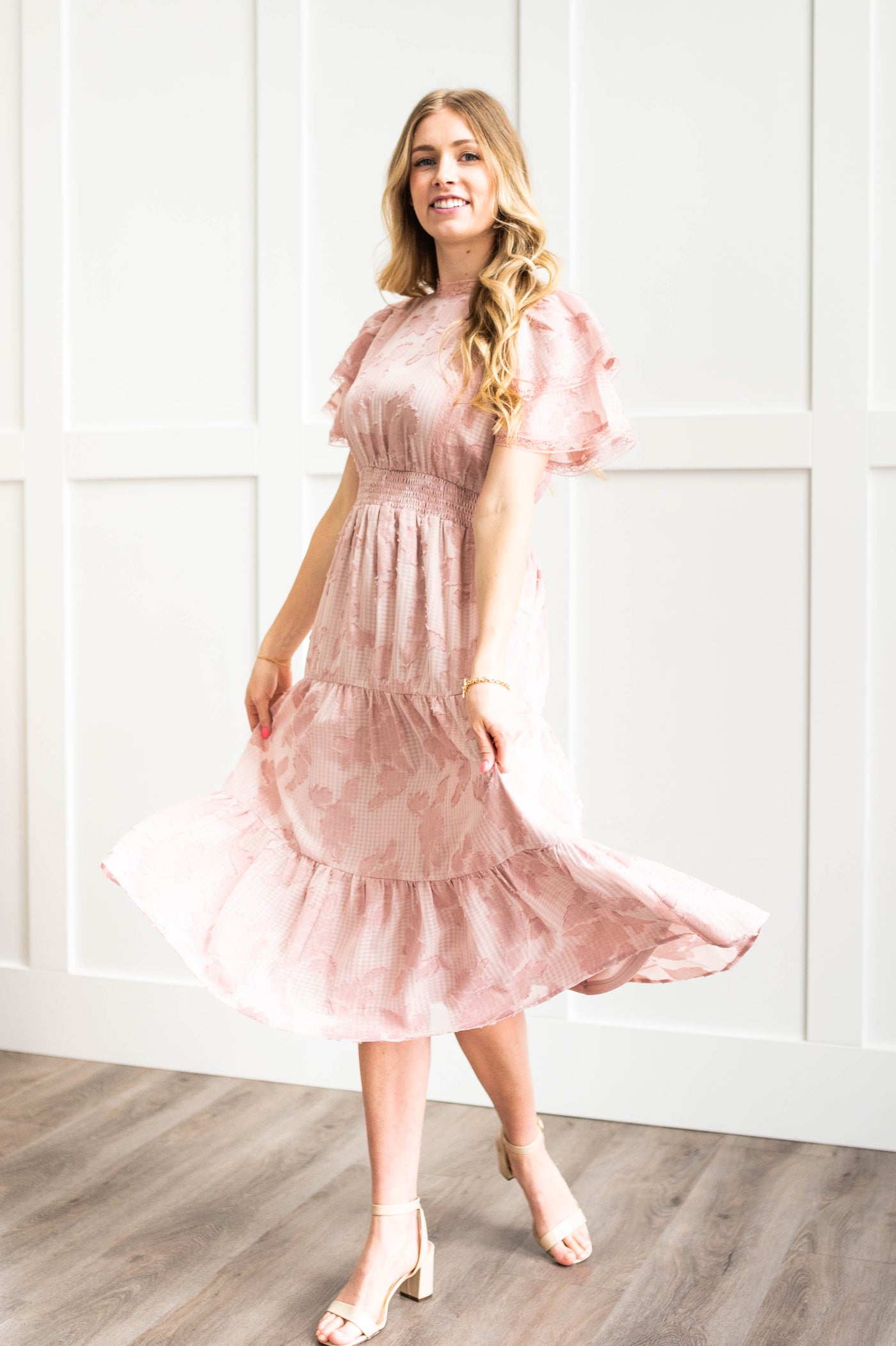 Short sleeve rose floral dress