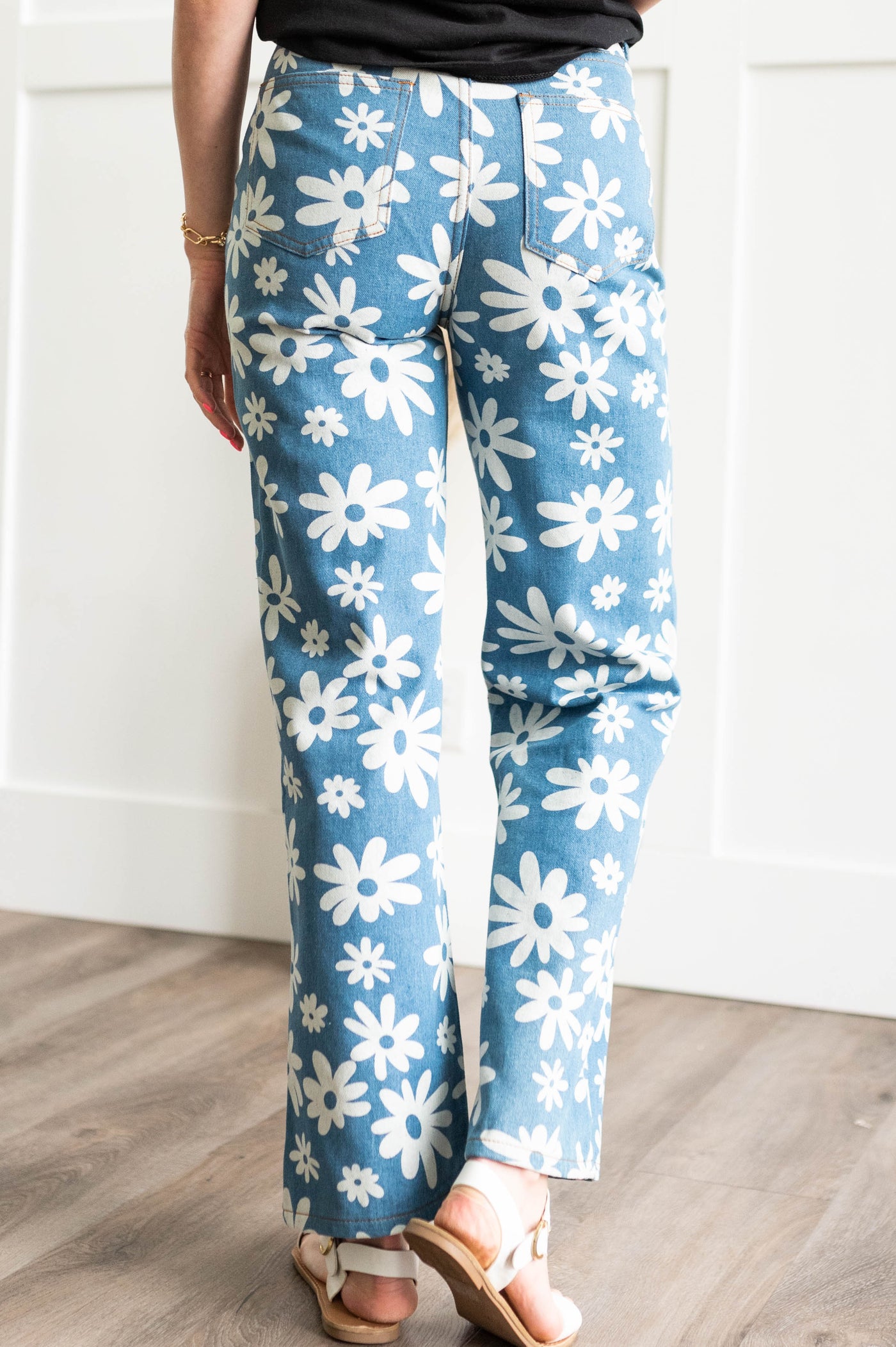Back view of floral jeans