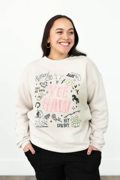 Yee Haw ivory long sleeve top