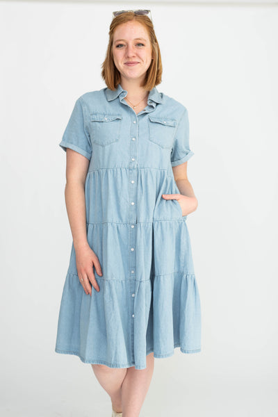 Short sleeve chambray dress