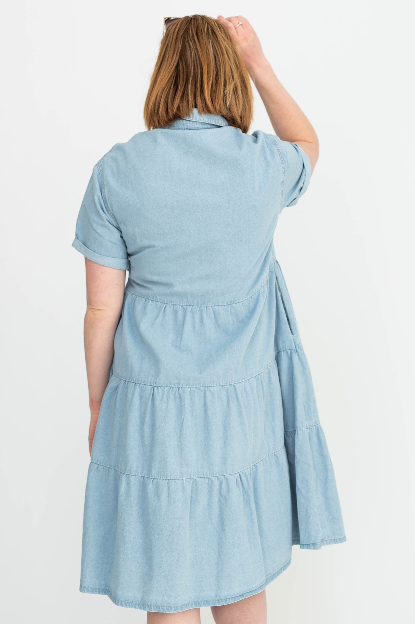 Back view of a chambray dress