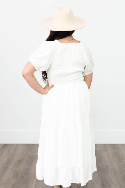 Back view of a large ivory dress