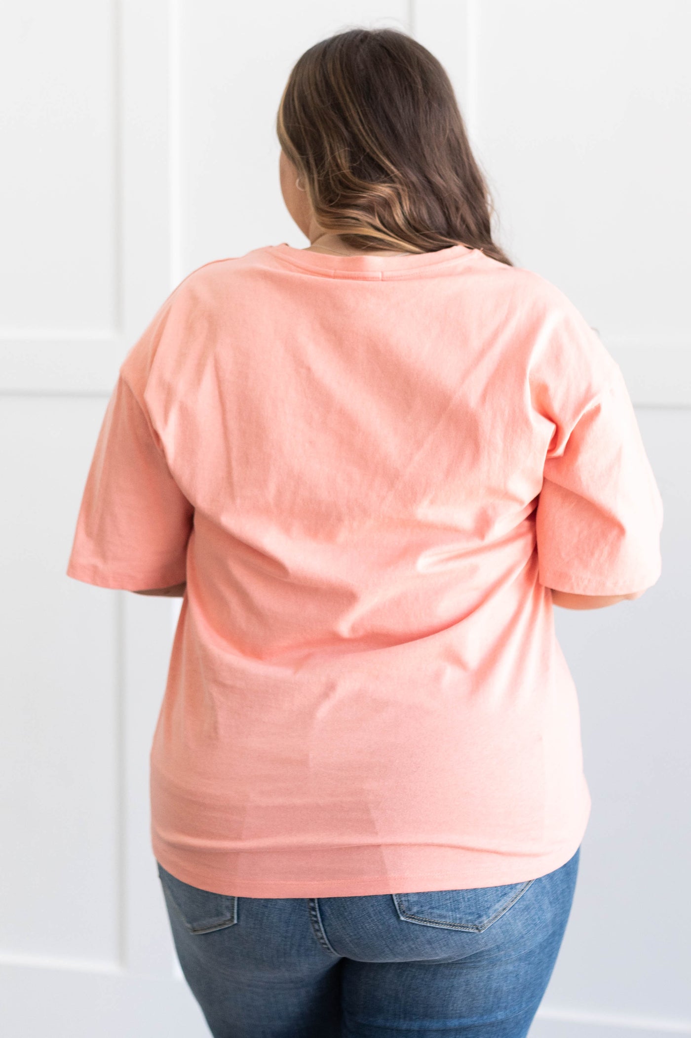 Plus size back view of a salmon national parks tee
