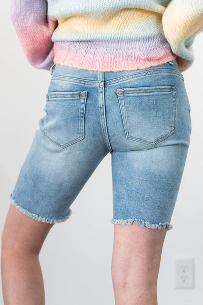 Back view of denim shorts