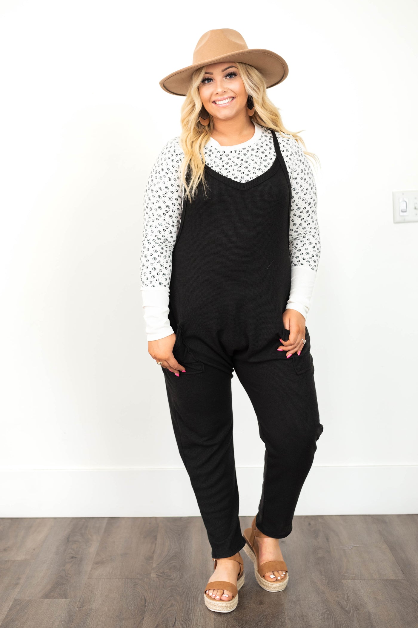 Black jumpsuit with tapered legs