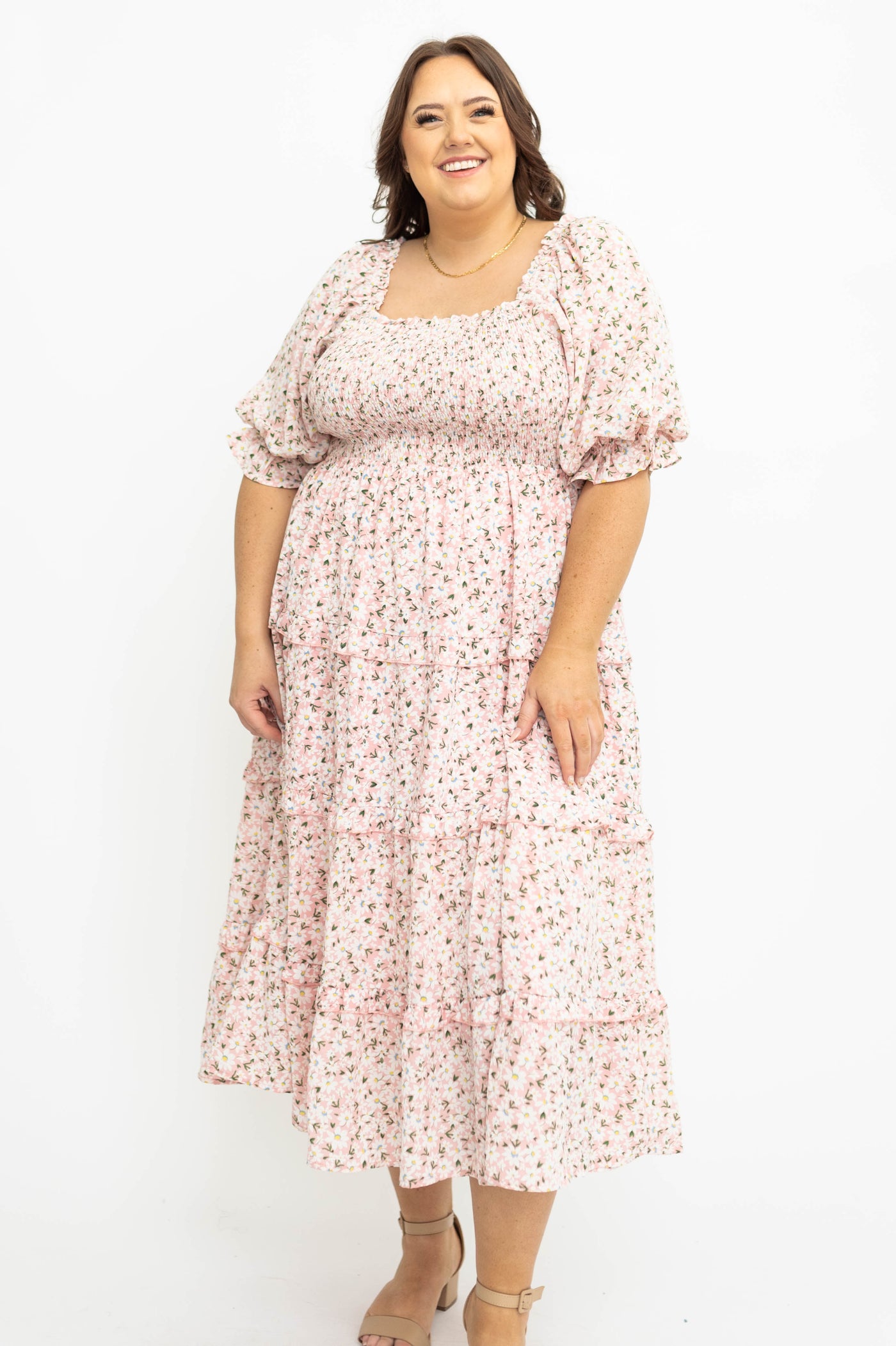 Plus size pink floral dress