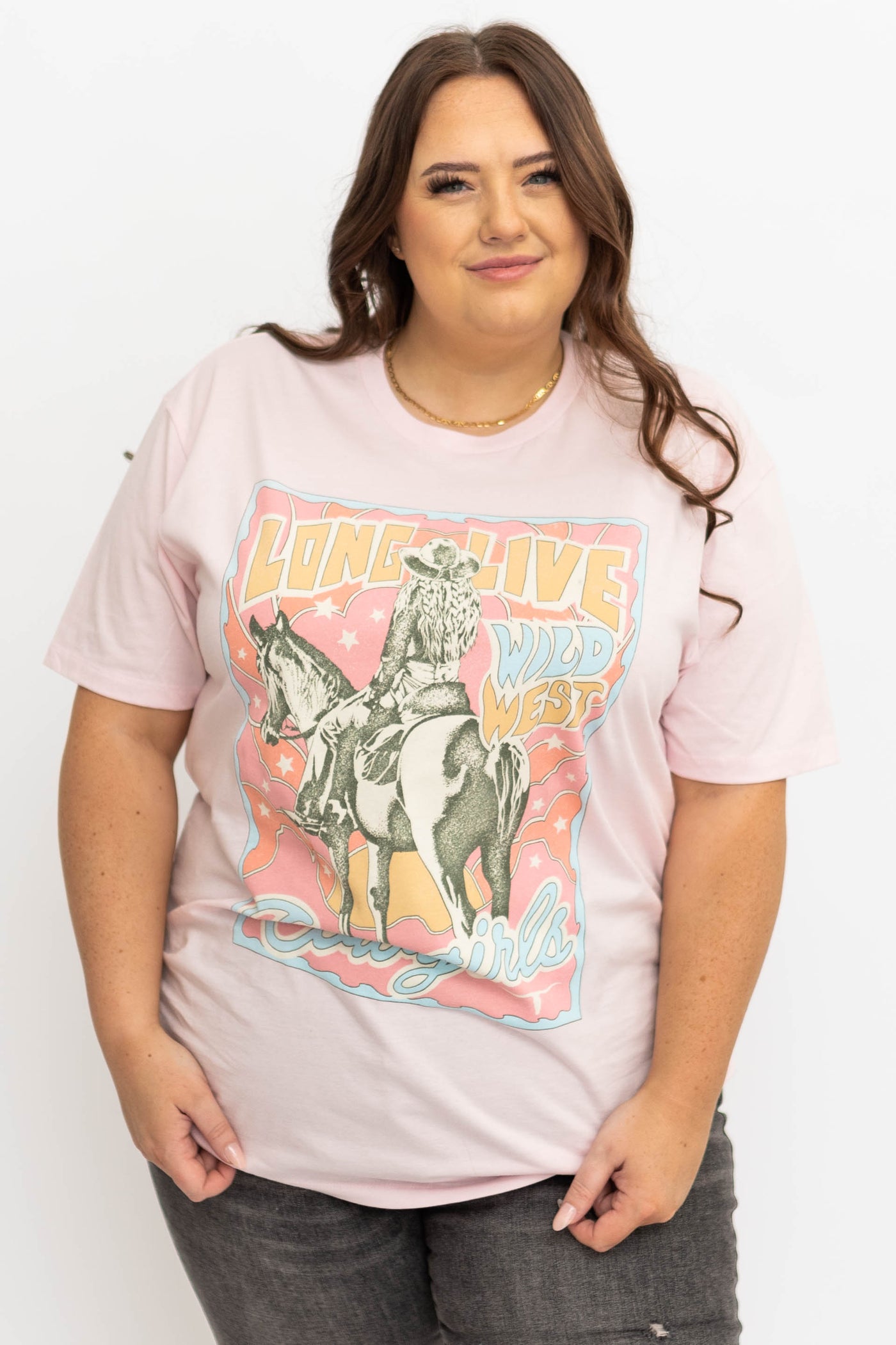 Plus size cowboy pink graphic tee