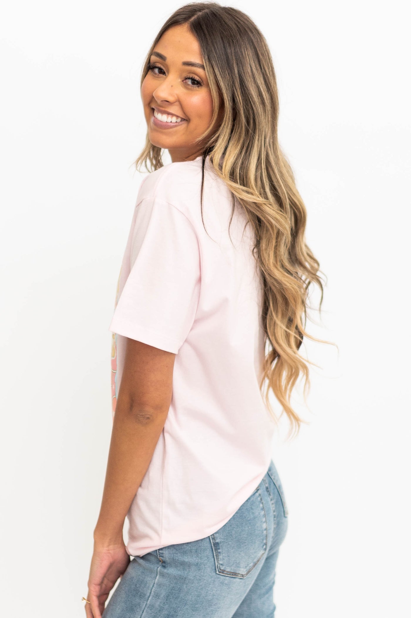 Side view of a pink tee