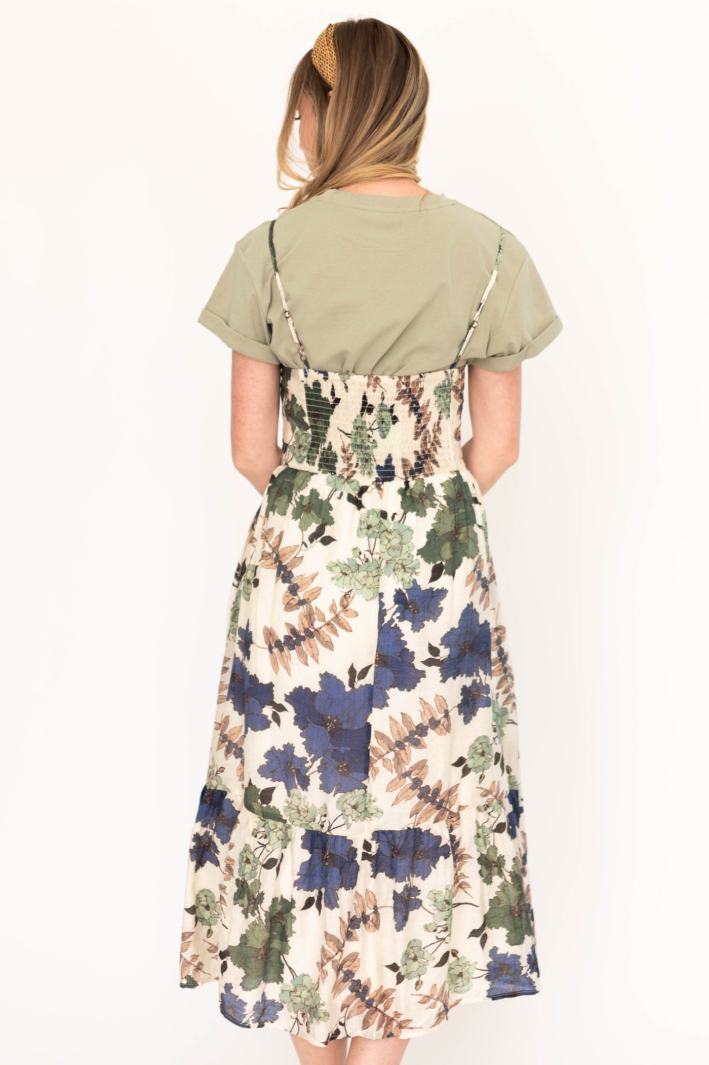 Back view of a small multi floral dress