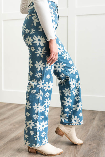 Side view of blue pants