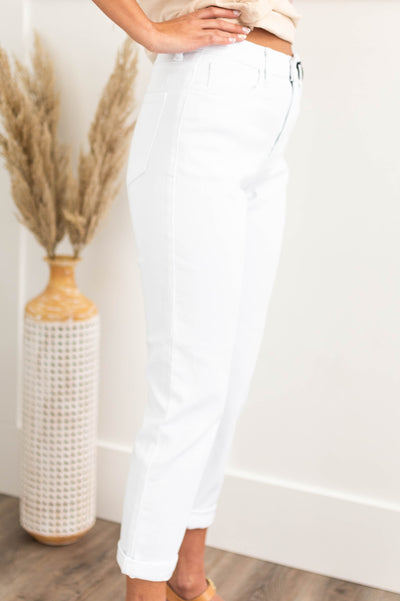 Side view of white jeans