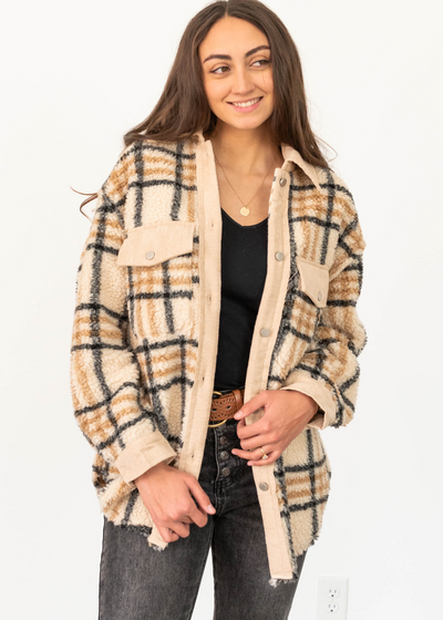 Delia Taupe Plaid Jacket
